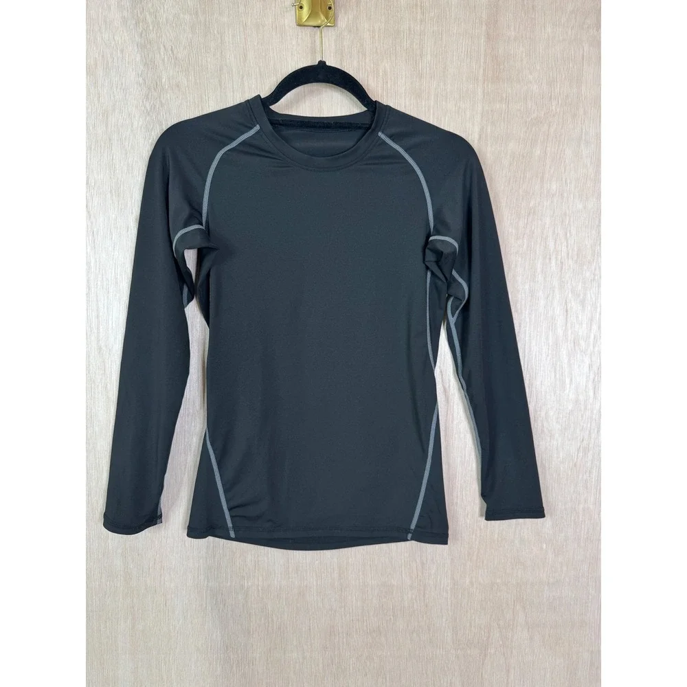 Kids Large Rash Guard Performance Tight Long Sleeve Compression Shirt Black